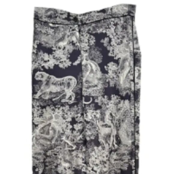 DIOR silk  navy pants in Toile de Jouy Sauvage motif SZ 4 - Picture 6 of 6